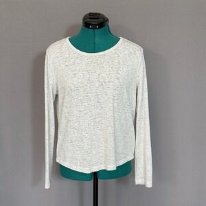 Athleta Gray Striped Long Sleeve Back Cutout Textured Top Crew Neck XS